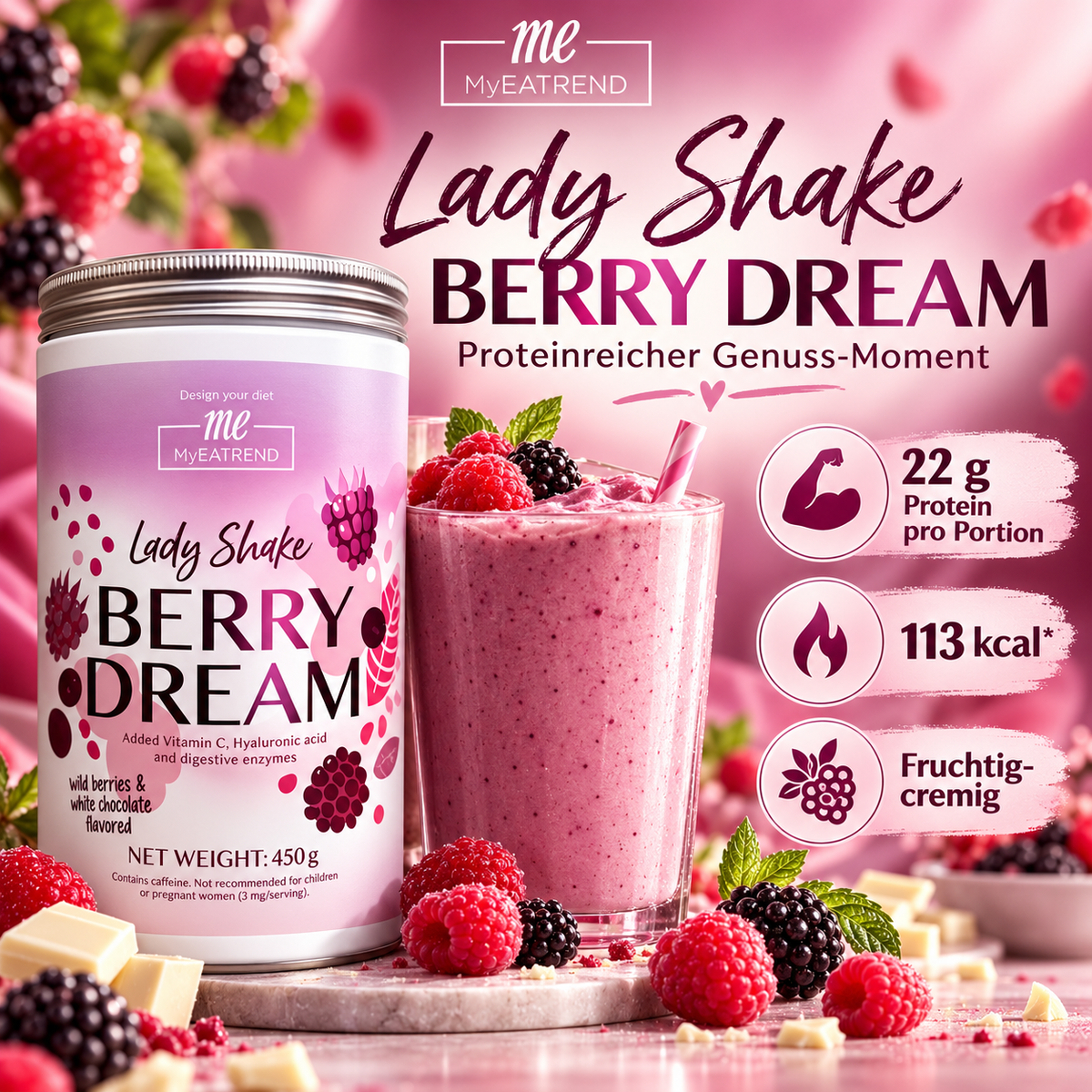 Protein Shake für Frauen – Mahlzeitersatz Beere, 450 g
