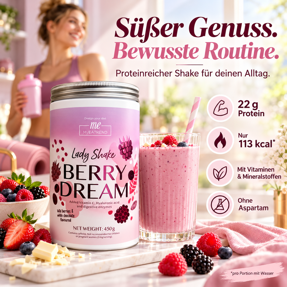 Protein Shake für Frauen – Mahlzeitersatz Beere, 450 g