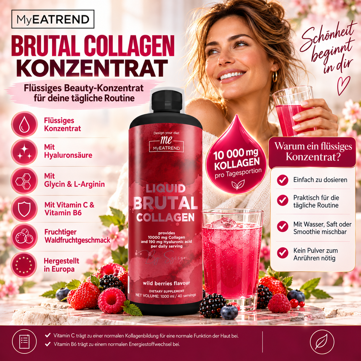 Kollagen Drink Waldfrüchte 10.000 mg – Brutal Collagen, 1000 ml