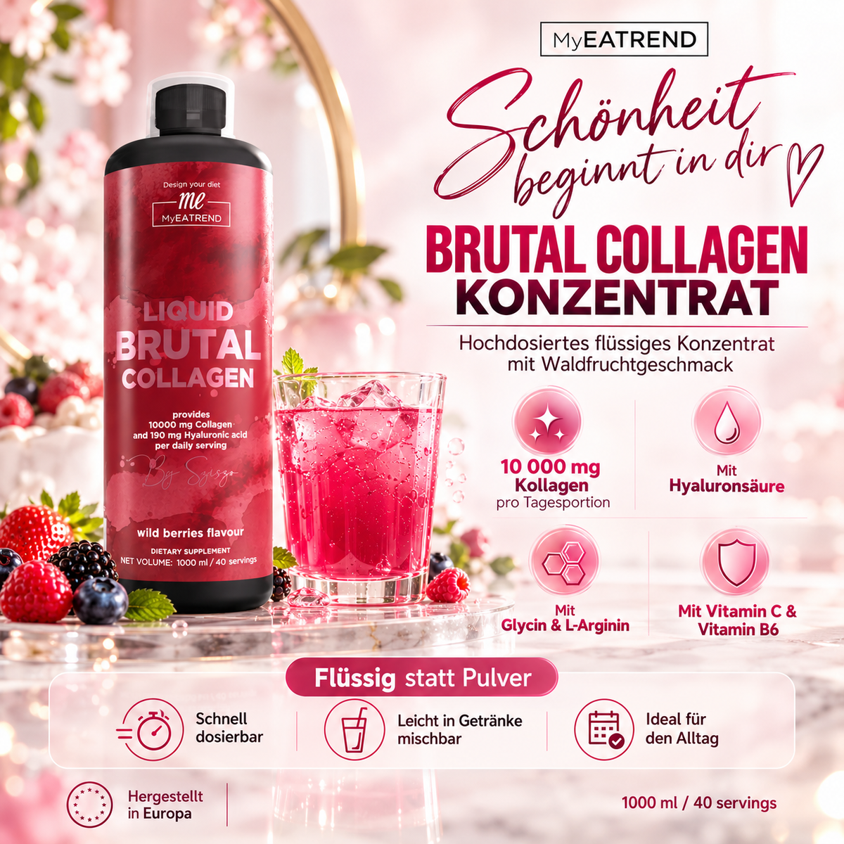 Kollagen Drink Waldfrüchte 10.000 mg – Brutal Collagen, 1000 ml