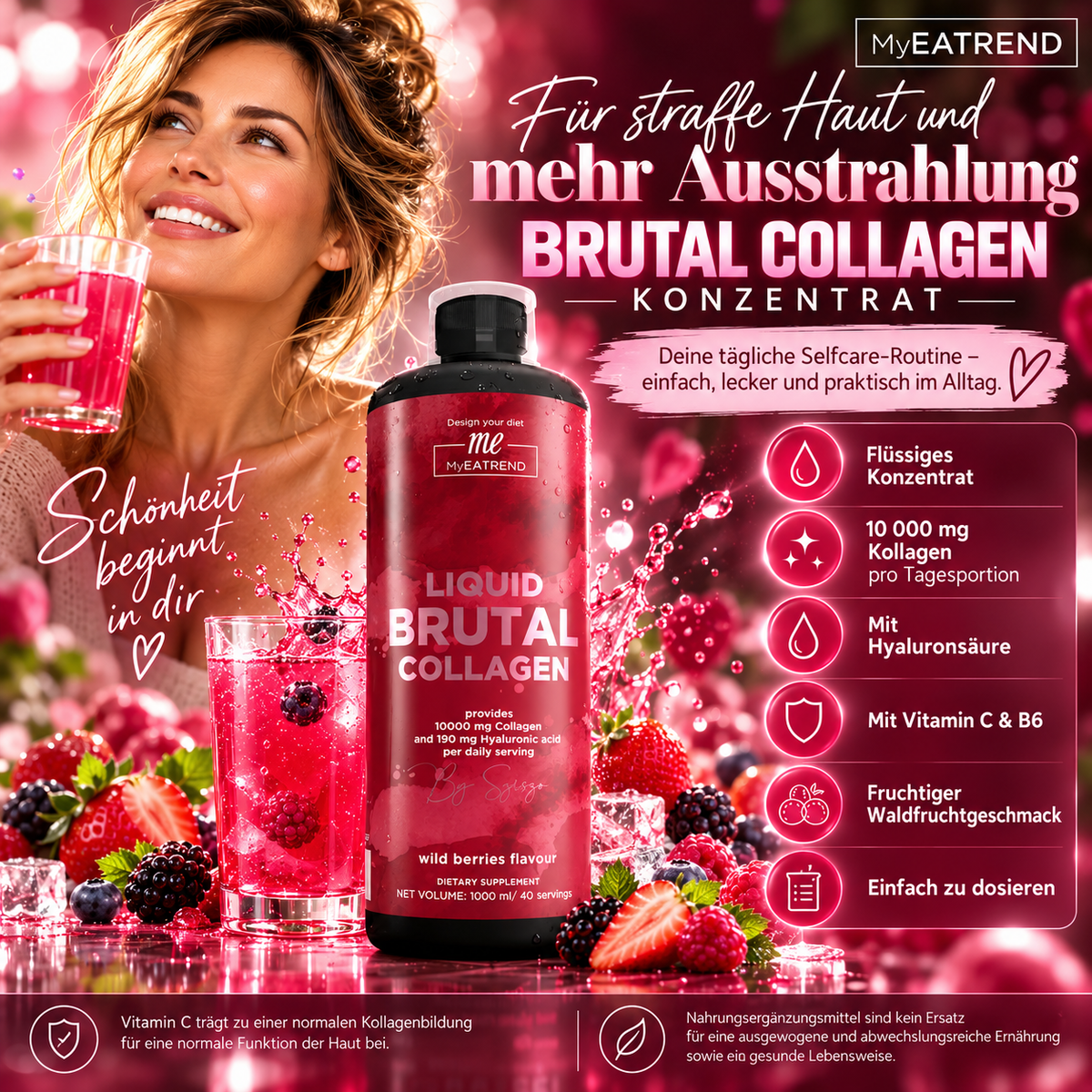 Kollagen Drink Waldfrüchte 10.000 mg – Brutal Collagen, 1000 ml